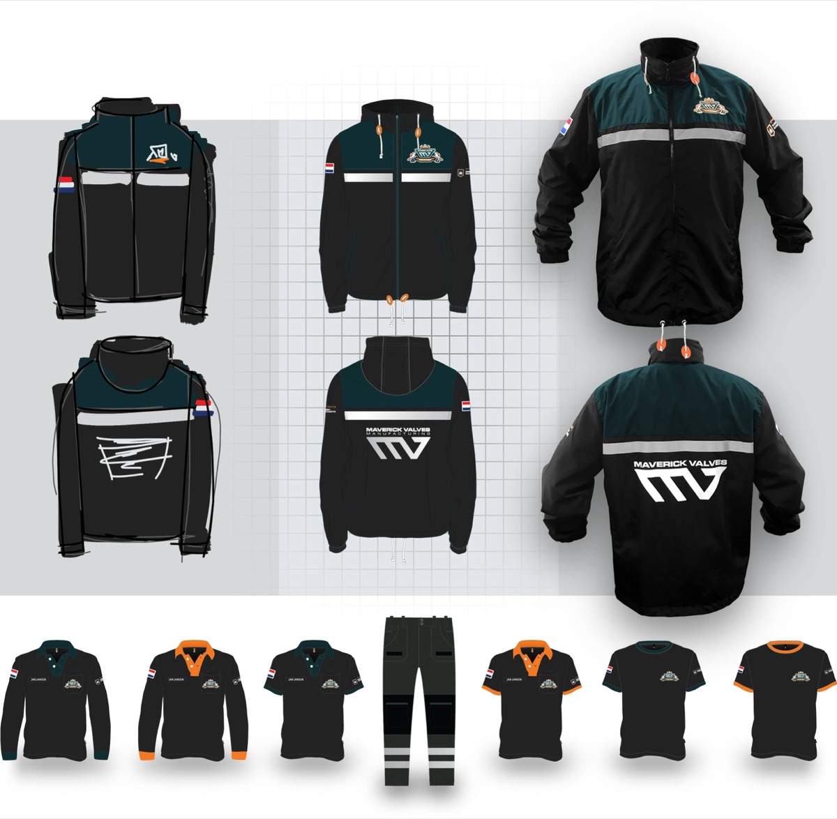 Custom made bedrijfskleding voor Maverick Valves: jassen, hoodies, polo's en broeken