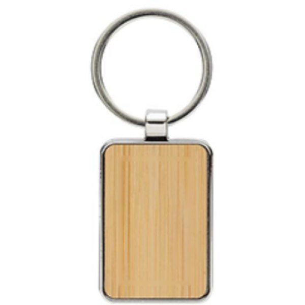 RCS gerecycled zinc alloy rechthoekige sleutelhanger — drukvlak artikel voorzijde