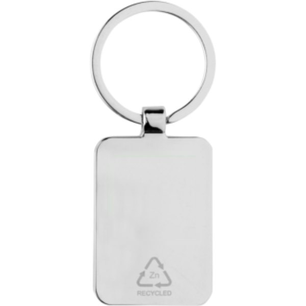 RCS gerecycled zinc alloy rechthoekige sleutelhanger — drukvlak artikel achterzijde