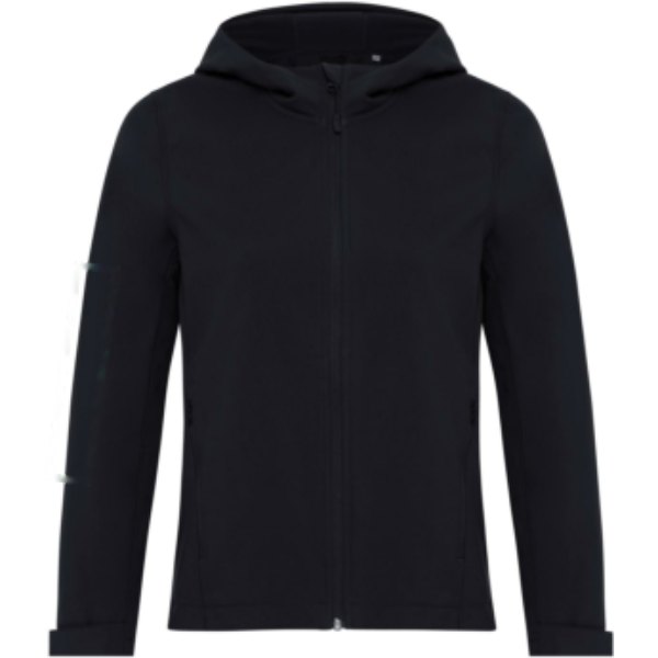 IQONIQ Makalu dames recycled polyester softshell jas — drukvlak mouw rechts
