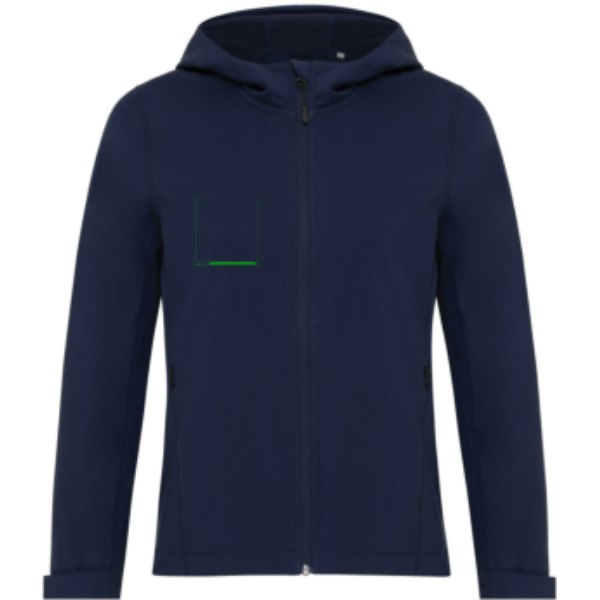 IQONIQ Makalu dames recycled polyester softshell jas — drukvlak borst rechterzijde