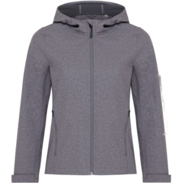 IQONIQ Makalu dames recycled polyester softshell jas — drukvlak mouw links