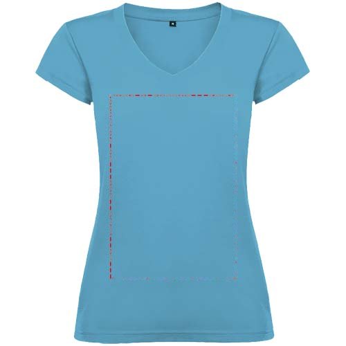 Victoria 155 g/m² damesshirt met V-hals en korte mouwen — drukvlak impact volledige voorzijde