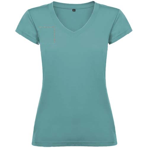 Victoria 155 g/m² damesshirt met V-hals en korte mouwen — drukvlak rechter borst