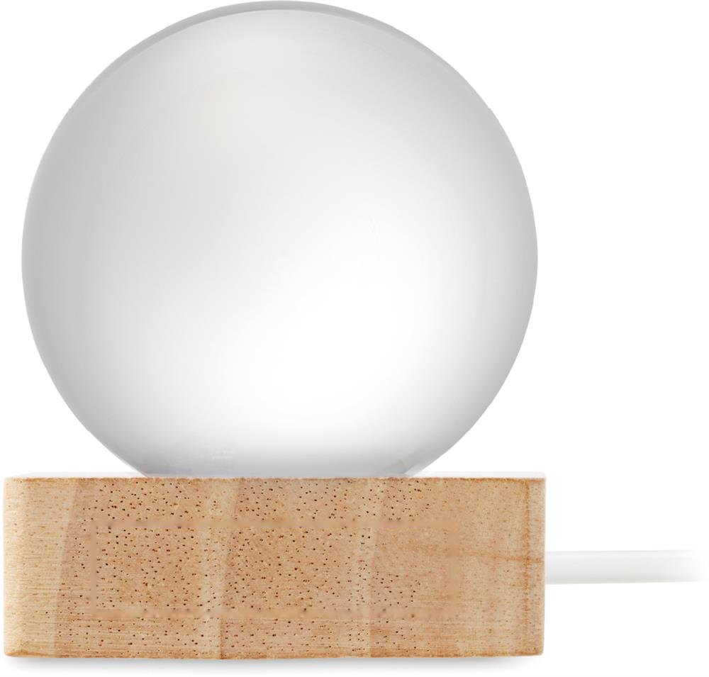 LIGHT - LED glazen bol — drukvlak zijkant houten voet