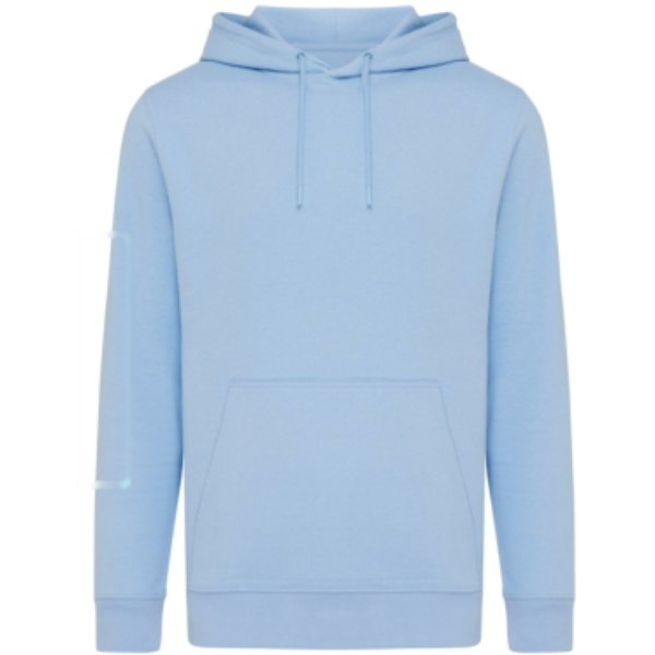 IQONIQ Rila lichtgewicht gerecycled katoen hoodie — drukvlak mouw rechts