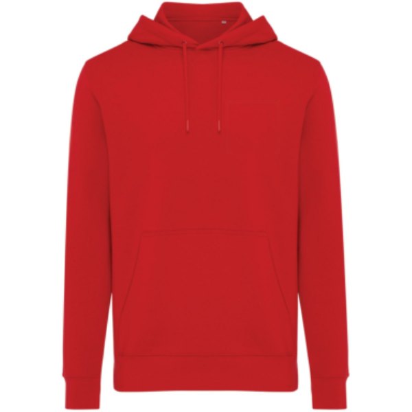 IQONIQ Rila lichtgewicht gerecycled katoen hoodie — drukvlak borst linkerzijde