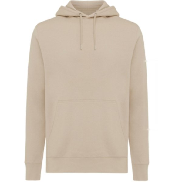 IQONIQ Rila lichtgewicht gerecycled katoen hoodie — drukvlak mouw links