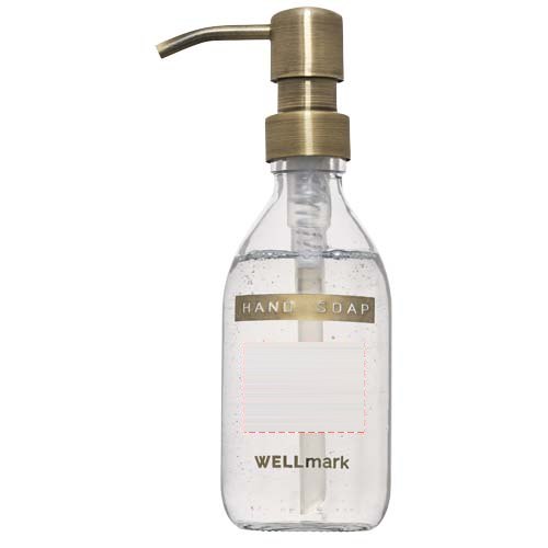 Wellmark Discovery set van 250 ml handzeepdispenser en 150 g geurkaars — drukvlak zeep