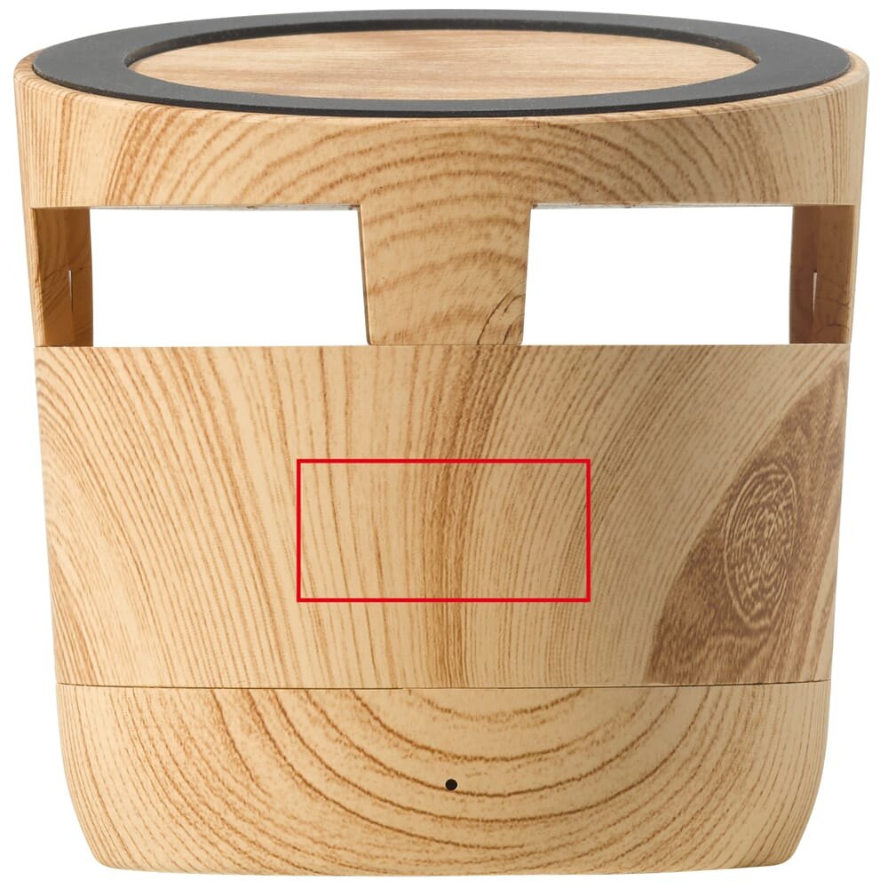 Houten look speaker 3W & draadloos laadstation 5W — drukvlak midden op de voorzijde