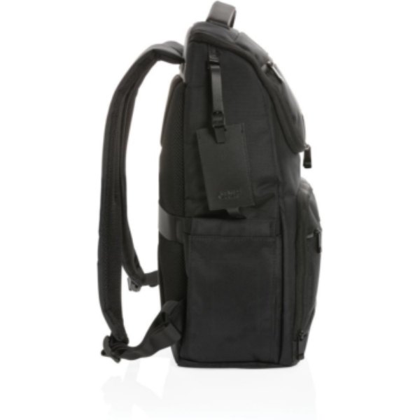 Swiss Peak AWARE™ RPET Voyager 15.6" laptop rugzak — drukvlak artikel zijkant links