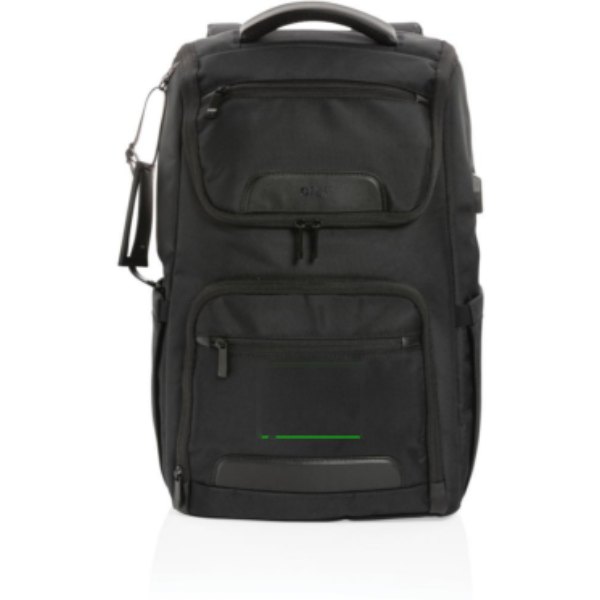 Swiss Peak AWARE™ RPET Voyager 15.6" laptop rugzak — drukvlak artikel voorzijde onder