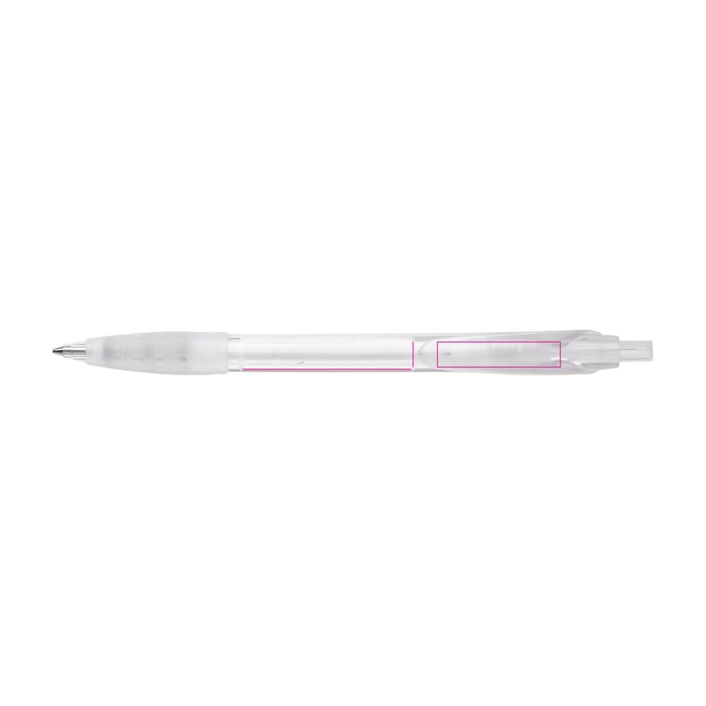 Balpen Cosmo grip transparant — drukvlak in het verlengde van de clip en op de clip