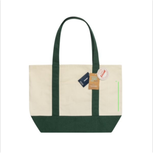 SHOP LOCAL AWARE™ recycled cotton 350gsm Tote bag — drukvlak artikel voorzijde rechts