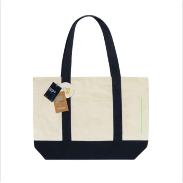 SHOP LOCAL AWARE™ recycled cotton 350gsm Tote bag — drukvlak artikel achterzijde rechts