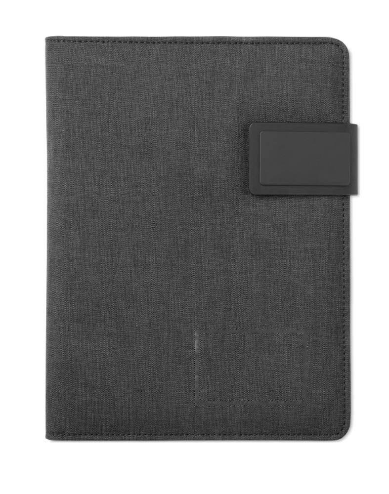 POWERNOTY - Powerbank schrijfmap A5 — drukvlak onder voorzijde