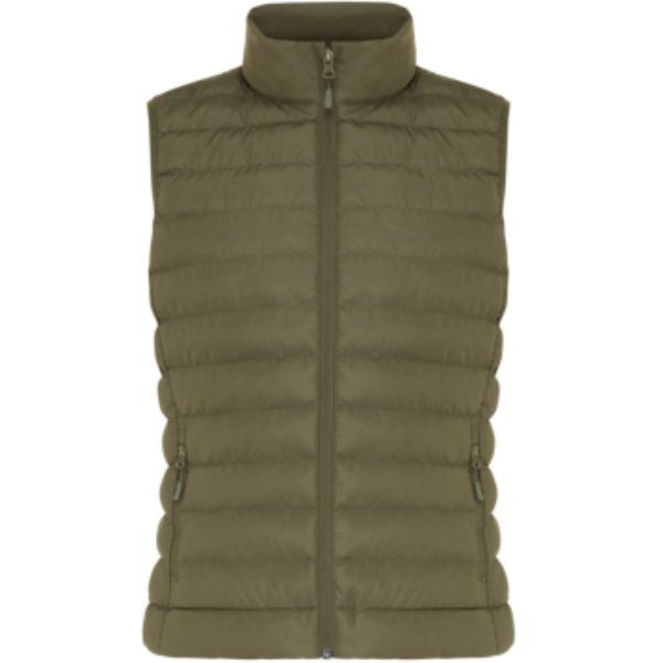 IQONIQ Meru dames gerecycled polyester bodywarmer — drukvlak borst linkerzijde
