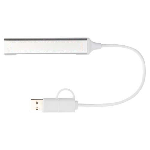 Alkaid 4 poorts USB-A en Type-C hub van gerecycled aluminium met dubbele ingang — drukvlak voorzijde
