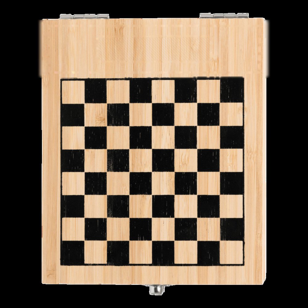 BAMBOO CHESS - Wijnset met schaakspel — drukvlak gecentreerd op de houten ruimte
