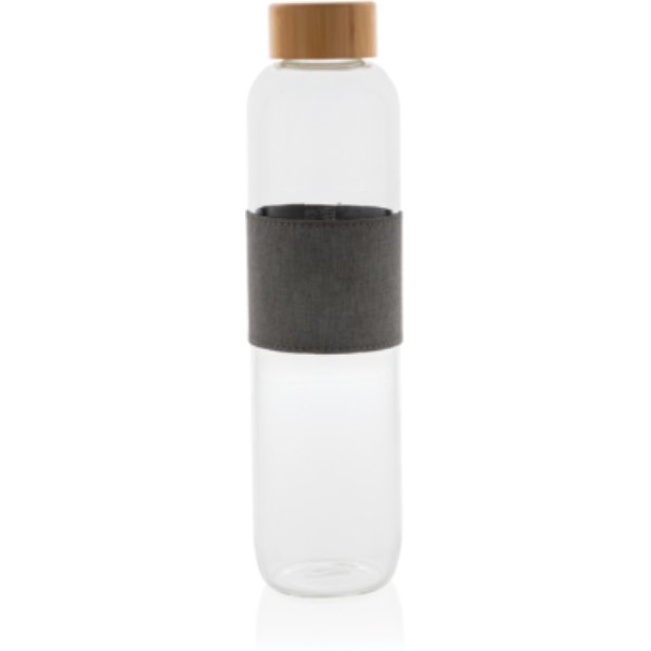 Impact borosilicaat glazen fles met bamboe deksel — drukvlak artikel voorzijde boven