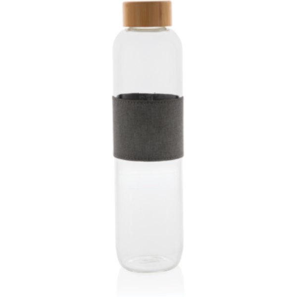 Impact borosilicaat glazen fles met bamboe deksel — drukvlak artikel voorzijde onder