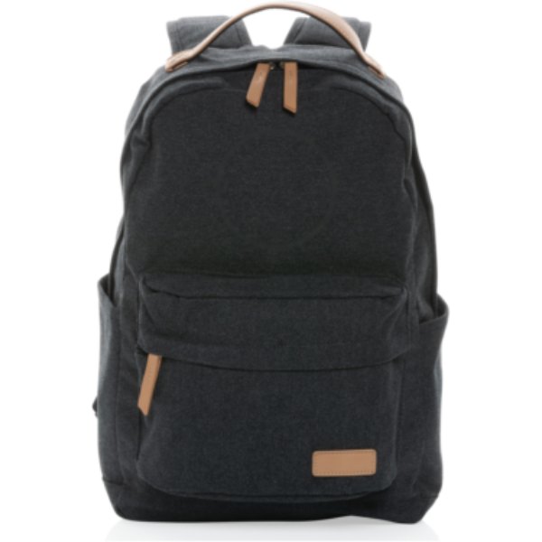 Impact AWARE™ 16 oz. recycled canvas laptop rugzak — drukvlak artikel voorzijde boven