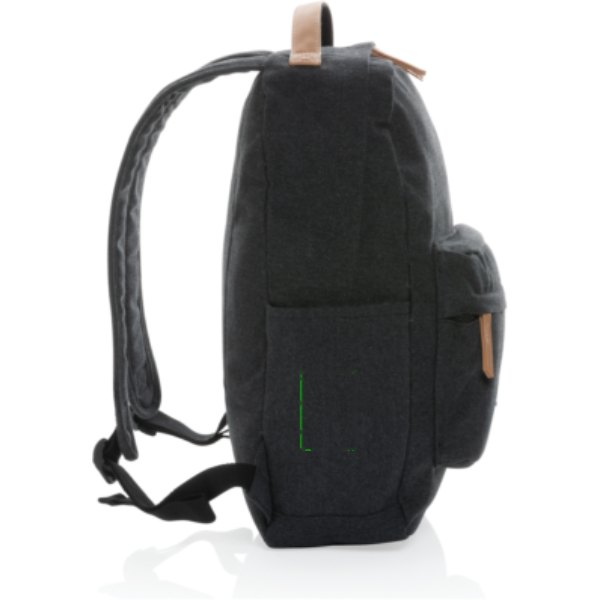 Impact AWARE™ 16 oz. recycled canvas laptop rugzak — drukvlak artikel zijkant links