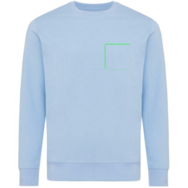 IQONIQ Etosha lichtgewicht gerecycled katoen sweater — drukvlak borst linkerzijde