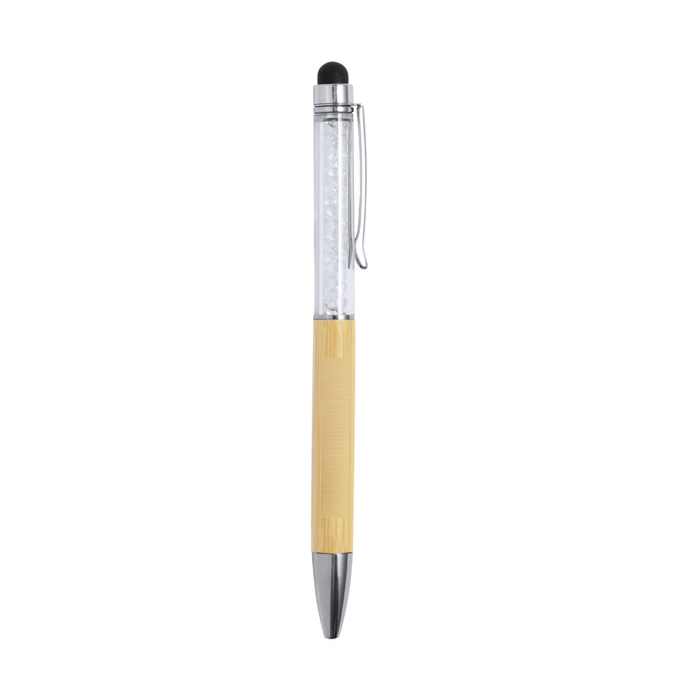 Touch-Screen Balpen Loev — drukvlak bamboe houder, clip rechts