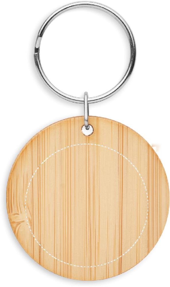 ROUNDBOO - Ronde bamboe sleutelhanger — drukvlak op de achterkant