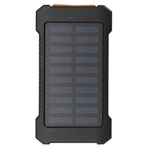 Altair robuuste powerbank op zonne-energie van 5000 mAh 10 W met ingebouwde zaklamp van gerecycled plastic — drukvlak voorzijde