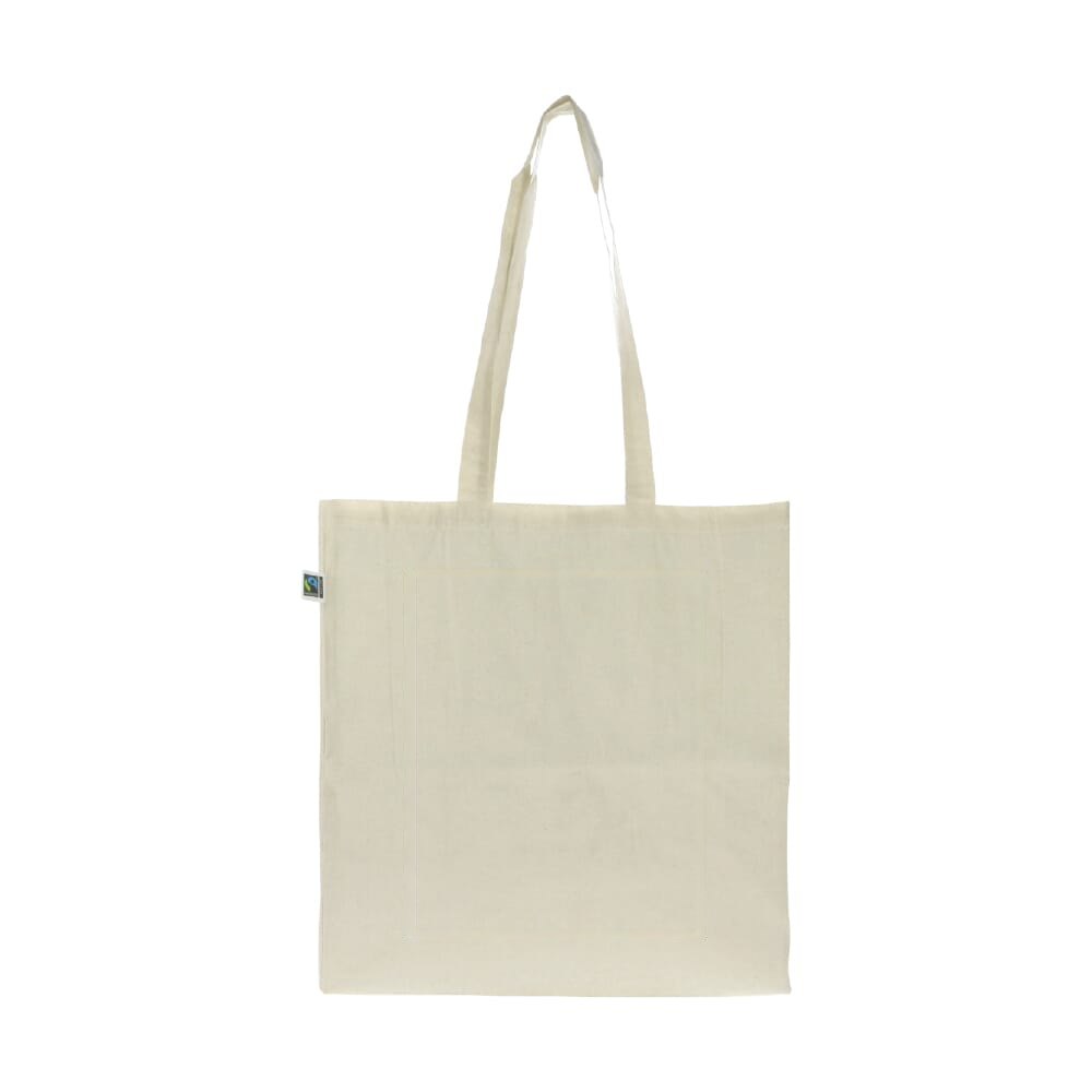 Fairtrade katoenen tas ecru lang 140g/m² 38x10x42cm — drukvlak midden voorzijde