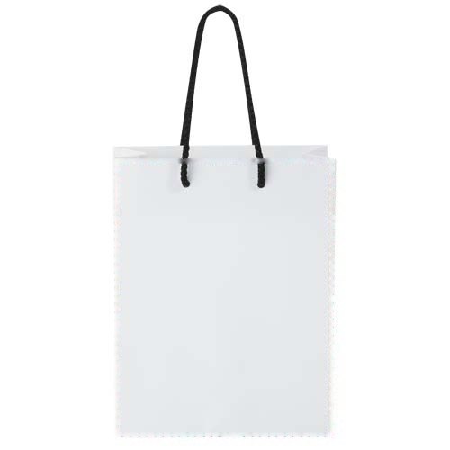 Handgemaakte 170 g/m2 integra papieren tas met PP woven handgrepen - 18 x 9 x 23 cm — drukvlak beide zijden
