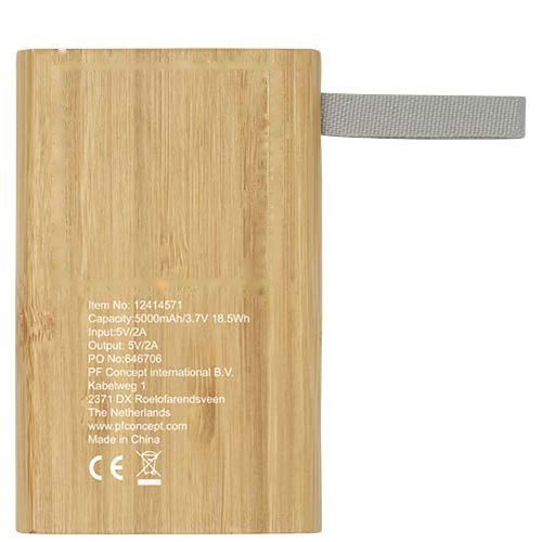 Tulda bamboe powerbank 5000 mAh — drukvlak achterzijde