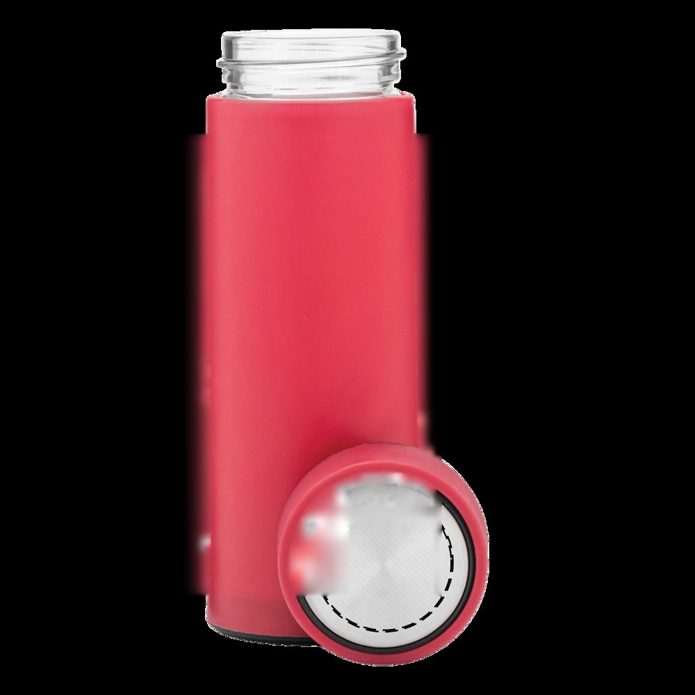 ELEGANT DRINK - Glazen drinkfles — drukvlak gecentreerd op de deksel