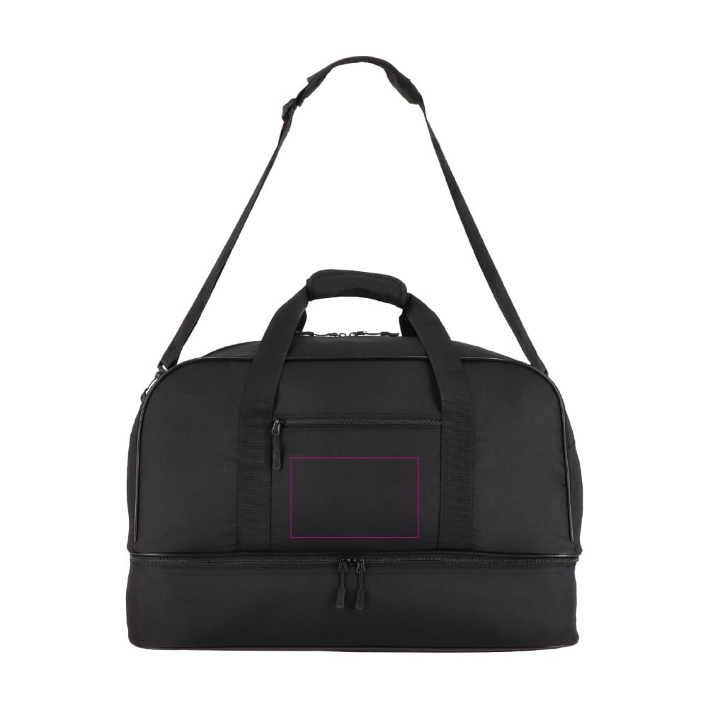 600D gerecycled PET sport- en reistas 55.5 x 25 x 36 cm 50 L — drukvlak op vak voorzijde