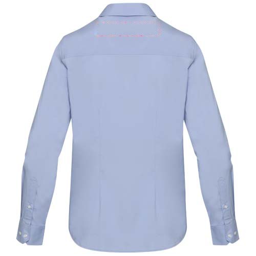 Carnelian 133 g/m² poplin damesshirt — drukvlak impact hoog op de achterzijde