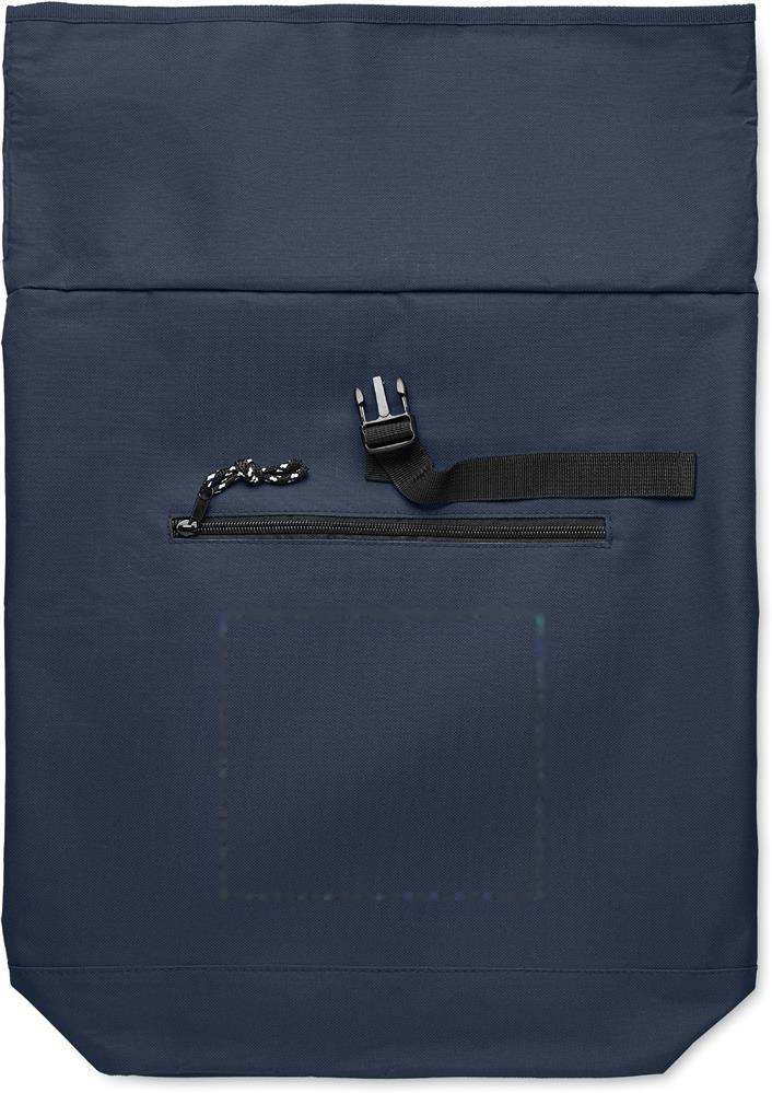 IREA - 600D polyester rolltop rugzak — drukvlak voorzijde vak