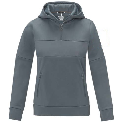 Sayan anorak dames sweater met halve rits en capuchon — drukvlak linker bicep