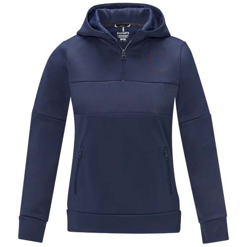 Sayan anorak dames sweater met halve rits en capuchon — drukvlak linker borst