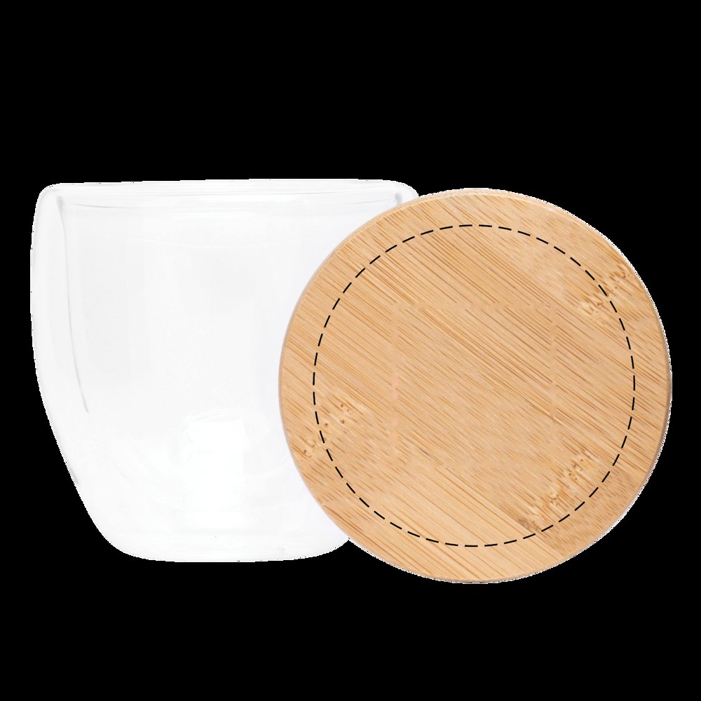 BAMBOO ART S - Dubbelwandig glas, inhoud ca. 250 ml. — drukvlak gecentreerd op de wooden dop