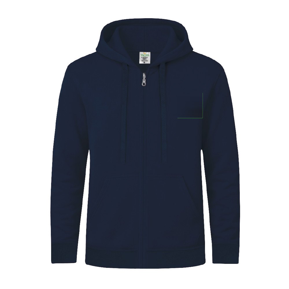 Volwassene Hooded + Rits Sweatshirt "keya" SWZ280 — drukvlak op de linkerborst