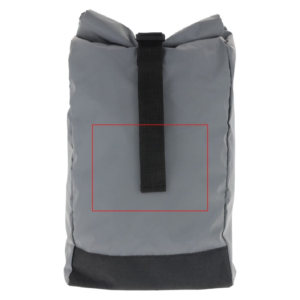 Rugzak reflecterend met roltop 26x13x50cm — drukvlak midden op de voorzijde