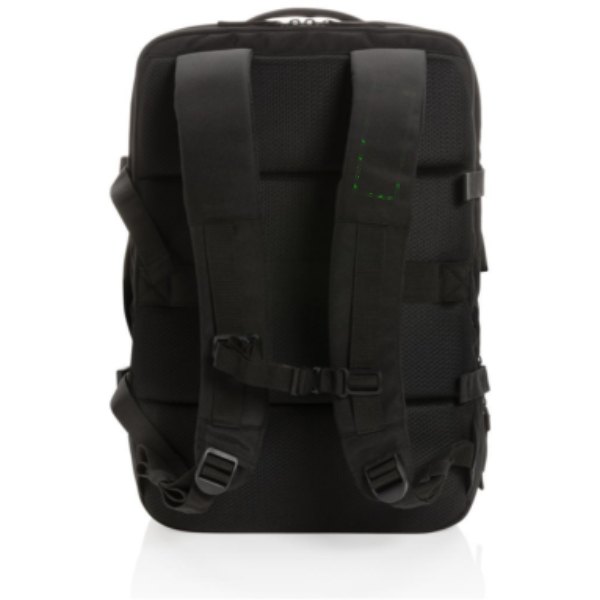 Swiss Peak AWARE™ RPET 15.6" uitbreidbare weekendrugzak — drukvlak band links