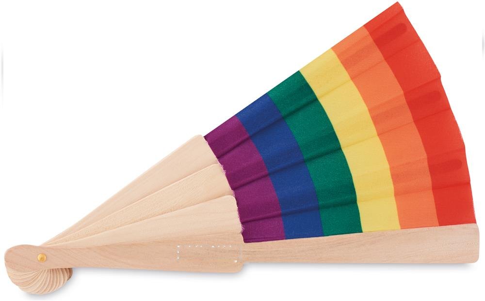 BOWFAN - Houten regenboog handwaaier — drukvlak voorzijde a