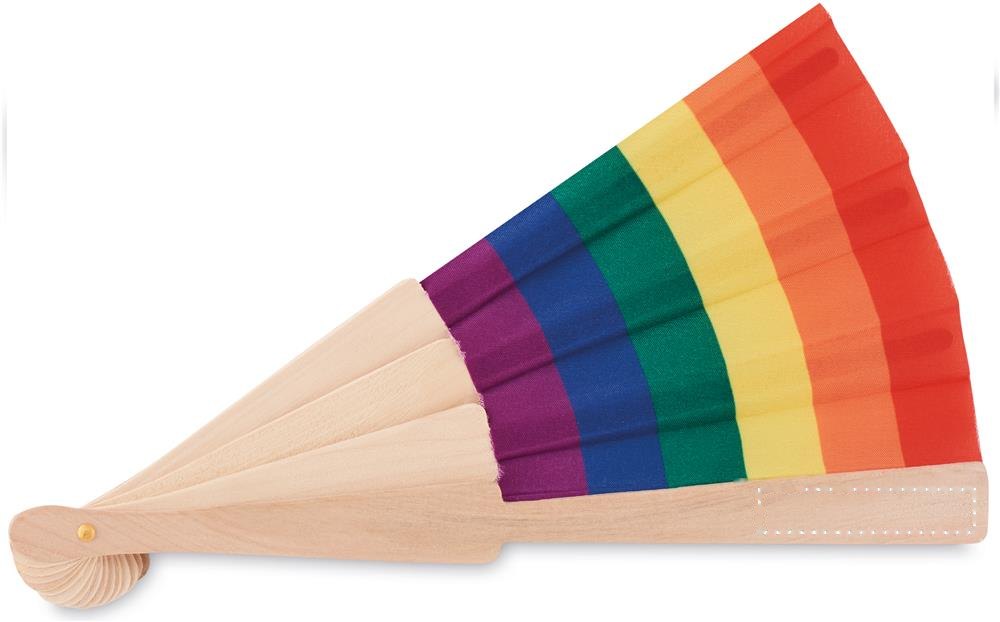 BOWFAN - Houten regenboog handwaaier — drukvlak voorzijde b