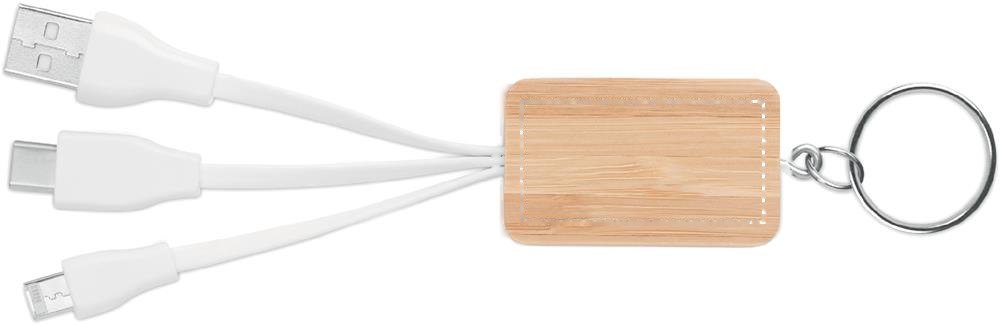 CLAUER - 3-in-1 bamboe oplaadkabels — drukvlak achterkant houten behuizing