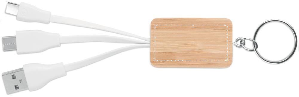 CLAUER - 3-in-1 bamboe oplaadkabels — drukvlak voorkant houten behuizing