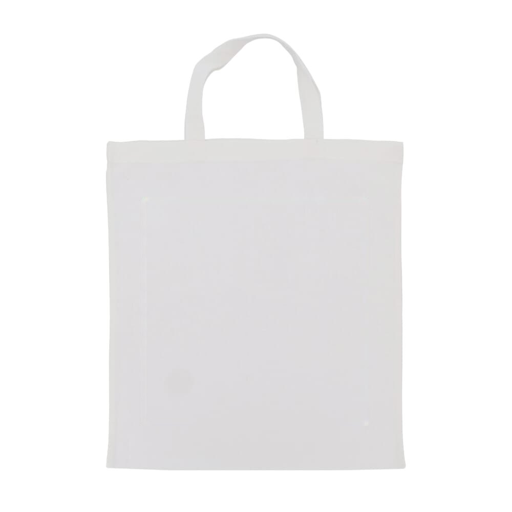 Schoudertas OEKO-TEX® gekleurd kort 140g/m² 38x42 cm — drukvlak achterkant midden