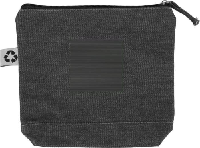 Gerecycled denim toilettas Orin — drukvlak achterzijde